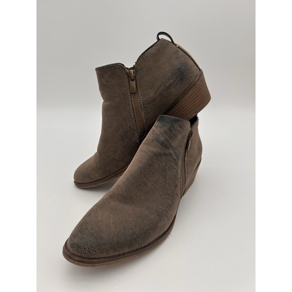 Jessica Cline Boots Womens 9.5 Kiki Double Zip Ankle Bootie Brown Distressed